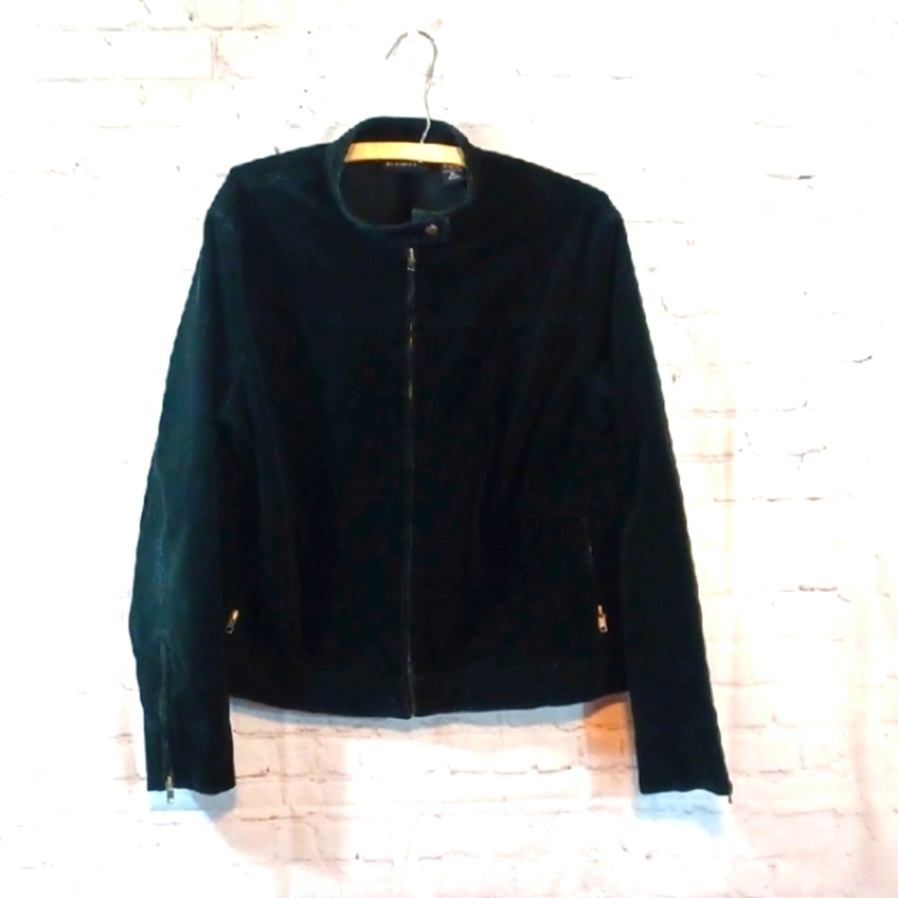 New York & Company Vintage Black Cotton Zip Up Jacket Zip Arms XL